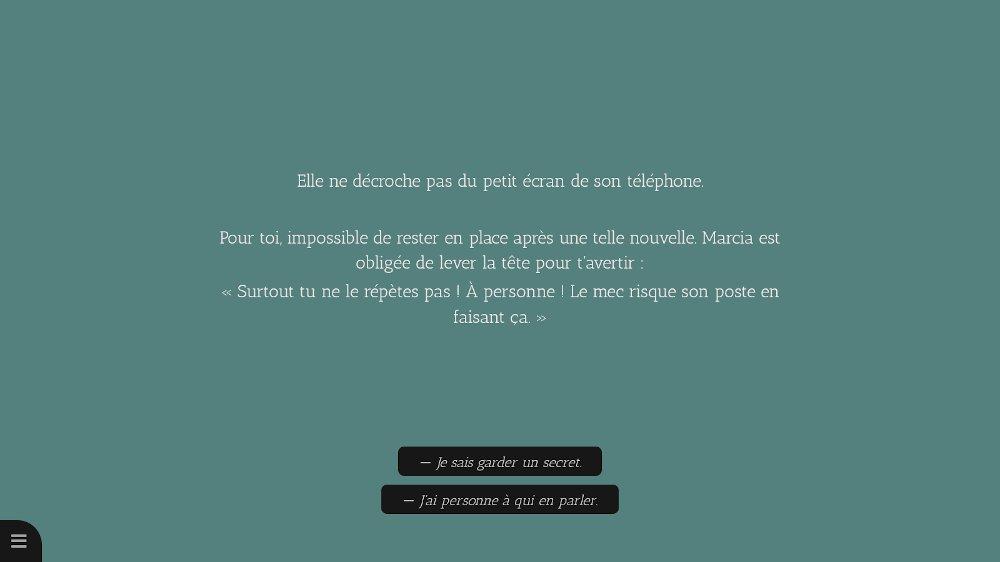 capture d'écran de la fenêtre de texte de fiction interactive CINERIP